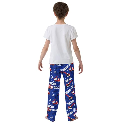 ZZXXB Cartoon Bulldozer Boys Long Pants Soft Trousers Elastic Waist Kids Lounge Bottoms with Pockets S-XL3