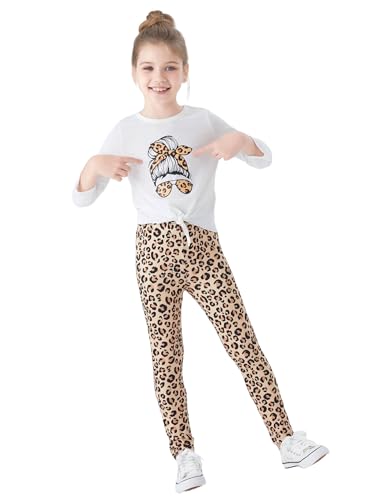 PATPAT Radlerhose Kinder Trainingsanzüge für Mädchen, Bekleidungssets Mädchen mit Top & Hosen, Leggings Mädchen, Activewear Sportkleidung Kinderkleidung, Jogginganzug Geschenke 7-8 Jahre 122-128cm