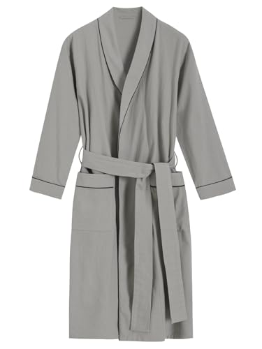 Latuza Men's Solid Color Cotton Flannel Robe Knee Length Bathrobe