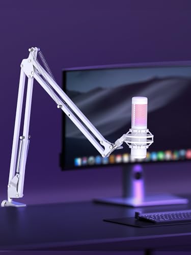 Image of InnoGear Boom Arm Microphone Mic Stand for Blue Yeti HyperX QuadCast SoloCast Snowball Fifine Shure SM7B and other Mic, Medium, White