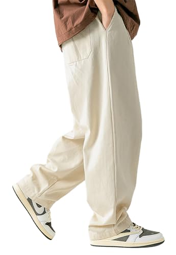 [Pablito] シェフパンツ メンズ ワイドパンツ 綿100% ゆったり イージー チノパン 大きいサイズ テーパード ズボン 春服 秋服 バルーンシルエット ロングパンツ 体型カバー ウエストゴム 調整紐 (JP, アルファベット, 4XL, オフホワイト) - Pablito - 商品画像