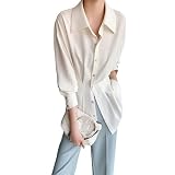 [JLBOCMGT] シャツ レディース トップス ボタン付け ブラウス 長袖 シフォン 前開き 着痩せ シンプル ファッション 無地 カジュアル ビジネス 大人 通勤 春 夏 秋