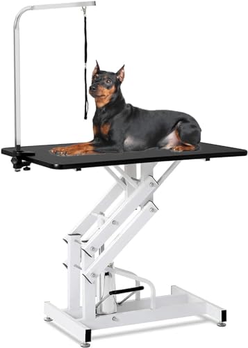 Fegherug Hydraulic Dog Grooming Table for Large Dogs, Heavy Duty Collapsible Professional Grooming Table with Adjustable Overhead Arm and Noose, 42.5''/ Black