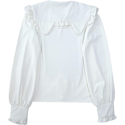 Lolita Women Ruffle Sailor Collar Blouse Shirt Kawaii Teen Bow Tie Cat Ears Fashion Button Front Junior Cute Tops3