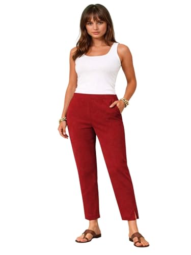Image of KOTTY Women's Solid Straight Fit Ankle-Length Pants with Elastic Waist and Comfortable Stretch Fabric