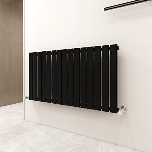 Radiator Horizontal Vertical Designer Flat Panel Central Heating Radiator 600mm Height (600x1020mm Single Black)