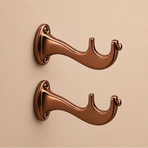 Image of Elite Aluminum Curtain Rod Brackets - Heavy-Duty Wall Mount Clamps for Curtain Rod Support for Door and Window Curtain Rods with Screw and Wall Plug - Pack of 2PCS (Royal Rose Gold)
