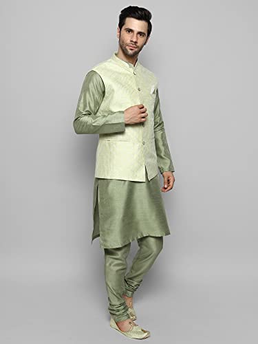 Image of Uri and MacKenzie Men's Silk Blend Kurta Churidar Pyjama with Stylish Nehru Jacket