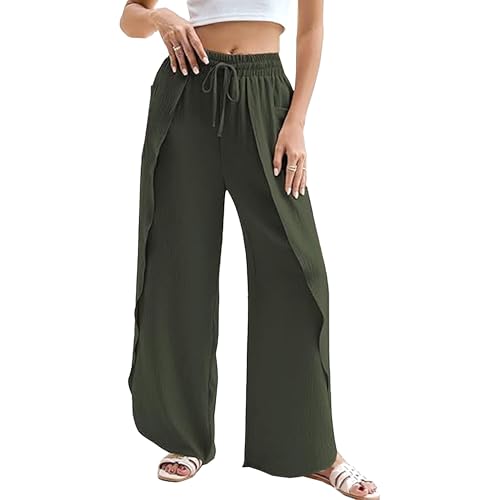 Summer Women's Wide-Leg Pants Elegant Side Slit Wide-Leg Beach Pants Bohemian Style High Waist Trousers