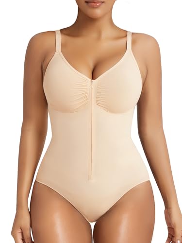 SHAPERX Women's Shapewear Bodysuit Tummy Control Seamless Zip-Up Body Shaper Medium Compression