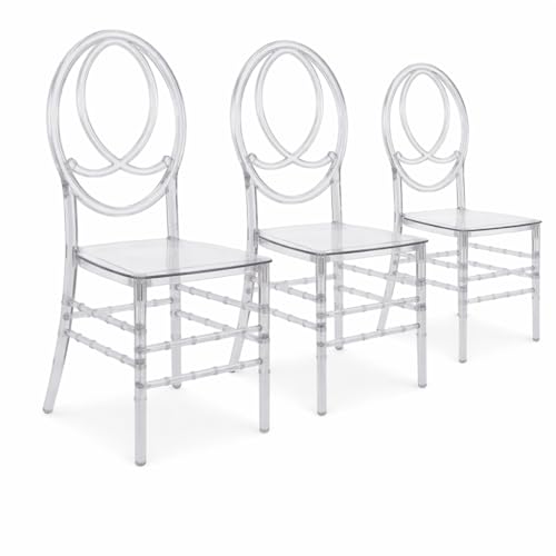 FOHFurniture Set of 3 Clear Acrylic Chiavari Chairs with Cushions,