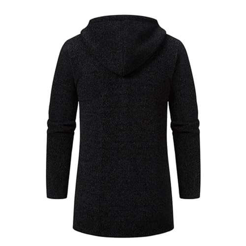 Men's Zipper Turn-Down Collar Knitted Hooded Cardigan Men Fleece Long Sweatercoat Solid Color Warm Trench2