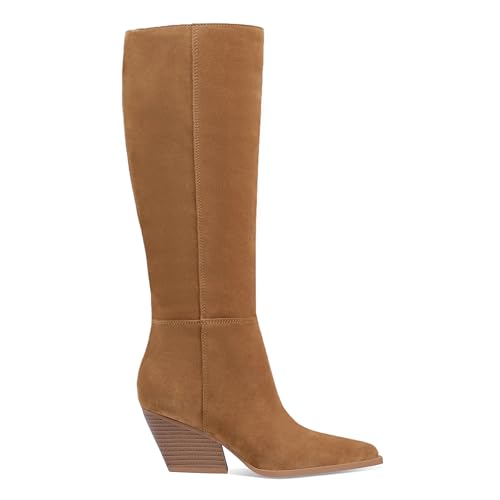 Mattiventon Knee High Boots Women Fall Chunky Heel Tall Snip Toe Pull on Womens Comfortable Brown Trendy Suede Boots 2025 with Side Zipper