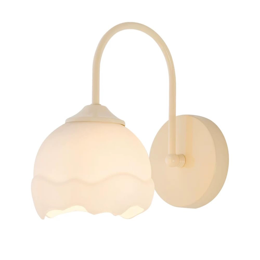 XANAYXWJ Sconce da Parete in Vetro Color Crema Lampada da Comodino nordica Lampada da Comodino Francese Elegante Finitura Beige, Lampada Artistica per Bar Ristorante Camera da Letto, E27