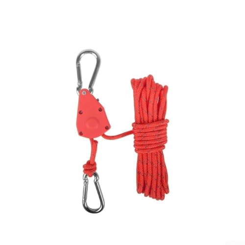 Jonikuper 4m Adjustable Nylon Lanyard with Stainless Steel Pulley Hook for Tent and Canopy Rope Hanging, Secure Non-Slip Fast Locking System with Carabiner for Camping, Hiking, Outdoor(Red)