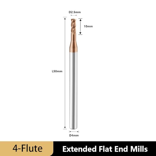 Image of Carbide Extended Flat End Mills Deep Groove Mills 4 Flute，Suitable for Side milling Slotting， for Milling Alloy Steels, Hardened Steel, Metal etc.1 Pcs D2.5*L10*D4*L50mm