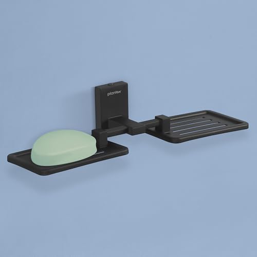 Image of Plantex 304 Grade Stainless Steel Double Soap Holder Stand for Bathroom and Wash Basin /Bathroom Accessories - Senso (Black)