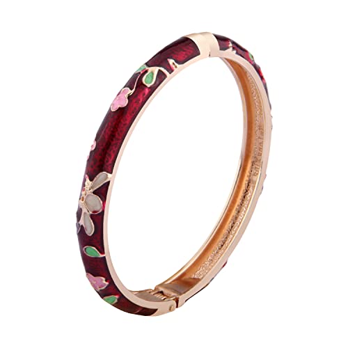 Ujoy Cute Cloisonne Bangle Bracelets-Enamel Gold Plated Animal Spring Openable Cuff Jewelry Gifts For Women Girl 55B28 Butterfly Winered #TOP13