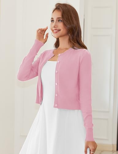 Image of LETDIOSTO Cropped Cardigan Bolero Shrug for Women, Button Down Long Sleeve Knit Sweater for Dresses,for Jeans, XS to XL