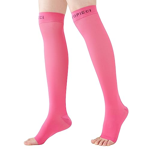 Image of 15-20mmHg Open Toe Compression Socks Pink Toeless Compression Socks for Reduce Swelling and Alleviates Varicose Veins L