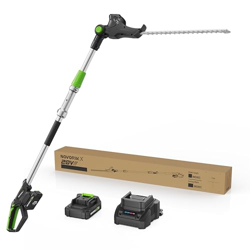 NovorikX Pole Hedge Trimmer Cordless 20V with Battery Powered 20-Inch Electric Hedge Trimmers 15-FT Reach with Extension Pole Multiple Angles for Shrubs Pruning Bush Trimmer