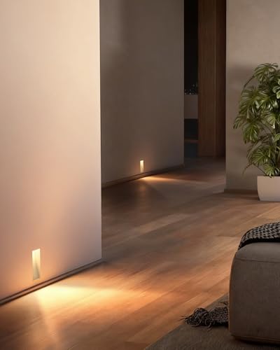 Image of SCON Recessed Step Light Hardwiring, 2W LED Rectangle Skirting Wall Light 3000K Warm White, Invisible Stair Lights Indoor, Recessed Wall Night Light, Trimless Design for Hallway, Stairway, Bedroom 4P
