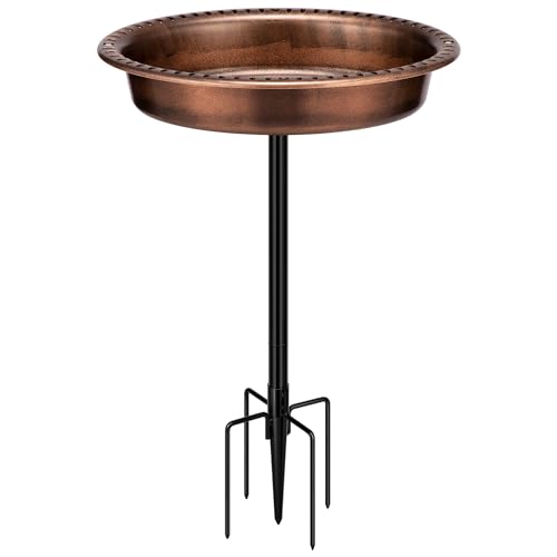 VIVOHOME Oval Polyresin Bird Bath Bowl with Metal Stake, 29 Inch Height Outdoor Freestanding Birdfeeder, Capacity 1.3 Gallons, 5-Pronged Base, Bronze