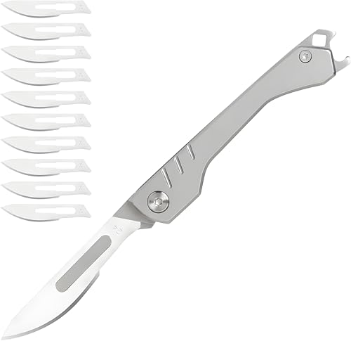 Mini EDC Navaja, Cuchillo Plegable de Acero inoxidable, Práctico Cuchillo de Bolsillo con Hoja Intercambiable #24 para Camping, Caza al Aire Libre, Pesca