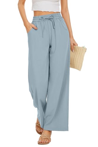 Image of KICZOY Women Flowy Pants Drawstring Waist Wide Leg Palazzo Beach Pants Loose Fit with Pockets