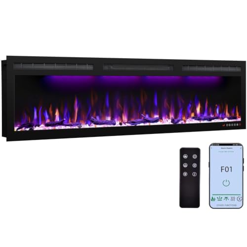Image of 50 inch Electric Fireplace, Recessed /Wall, WiFi App, Alexa, 78 Colors