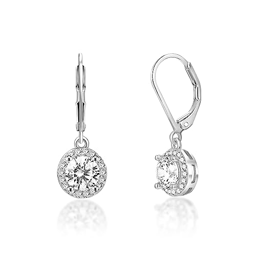 MDFUN Dangle Earrings 18K White Gold Plated Round Princess Halo Square Heart Teardrop Eye Cut Clear Cubic Zirconia Drop Earrings for Women Hypoallergenic