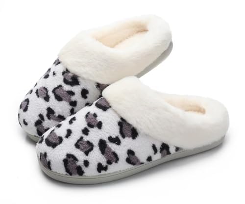 Women's Leopard Slippers Coral Fleece Lined Knitted Plush Fabric Comfy Memory Foam Anti-Skid Home Shoes Indoor Outdoor2