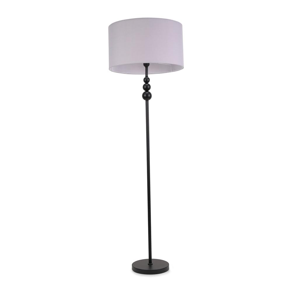 ValueLights | Matt Black Stacked Ball Single Stem Standing Floor Lamp with Grey Drum Shade | Floor Lamps & Torchieres, Home Décor & Improvement Essential