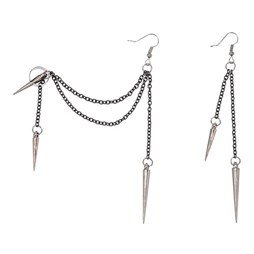 1 Par Pendientes Con Borla Punk Joyas Pendientes De Aro De Pararse Hélice Semental Collar Múltiple Hombres Bucle Tapones Para Los Oídos Declaración Anillos Black Aleación DEARMAMY