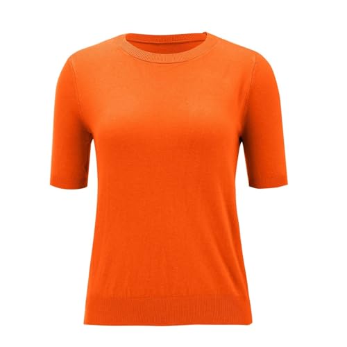 Short Sleeve Sweater Tops for Women Cute Lightweight Crew Neck T Shirts Plain Relaxed Fit Business Casual Tops4