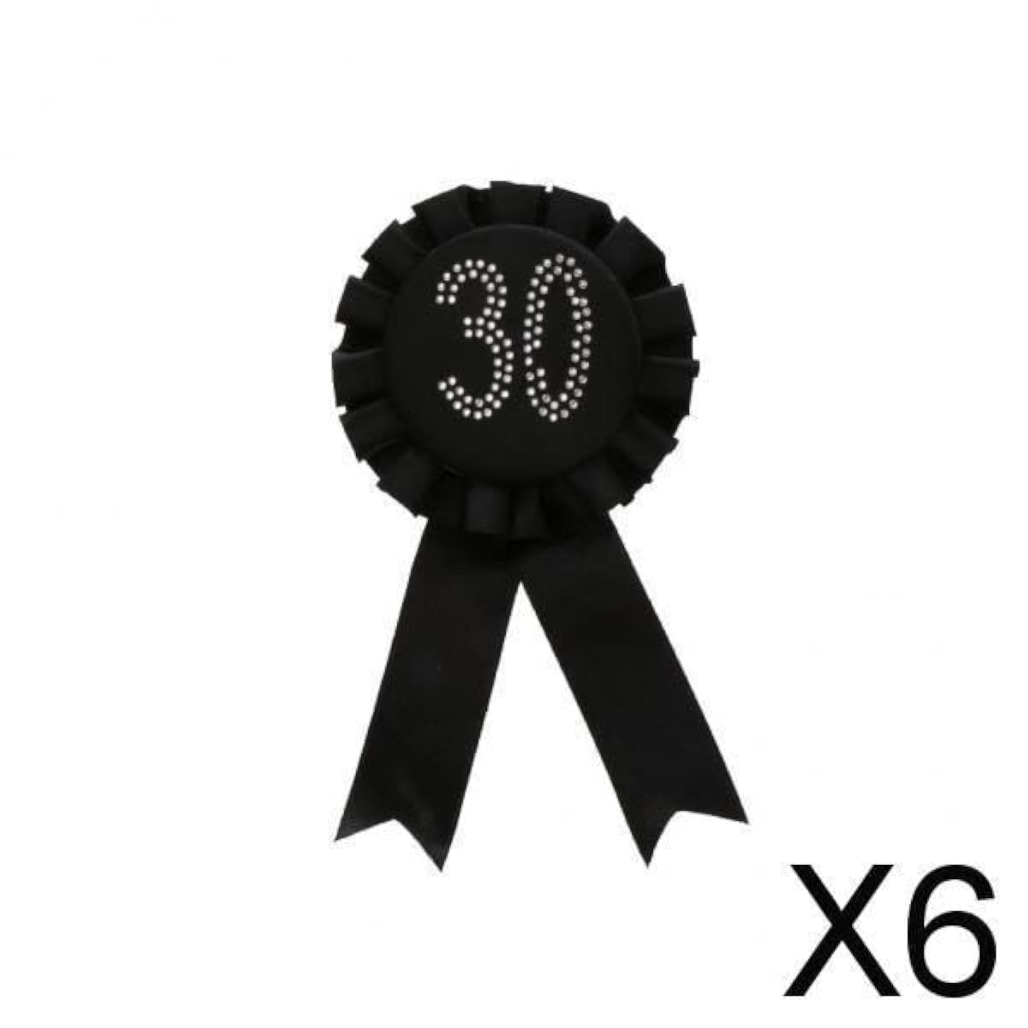 6pc Black Glitter Award Ribbon Rosette Badge Brooch Set