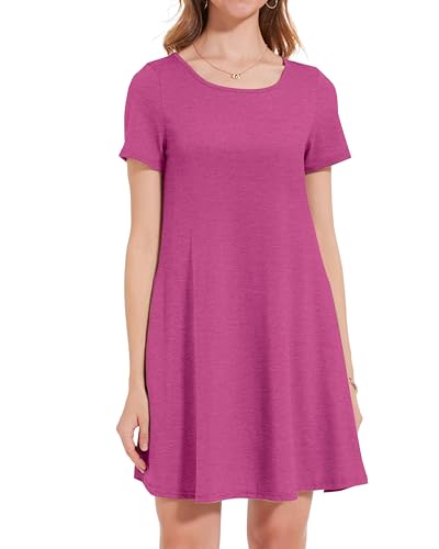 Image of JOLIGAL Summer Dresses for Women Casual Short Sleeve Sundress Scoop Neck Beach T Shirt Dress with Pockets 2026