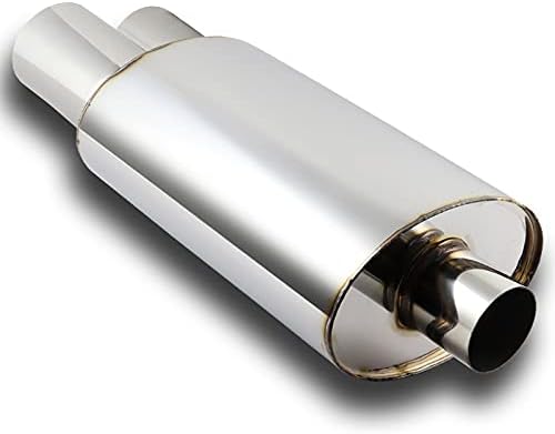 Universal 2.5" Inlet 3" Outlet Dual Exhaust Tip Muffler Stainless Steel Universal 21" Length, Dual Tip, Weld On, Exhaust Muffler (DTM-Style)