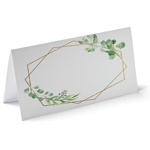 50 Pack Greenery Watercolor Place Cards for Wedding or Party, Seating Place Cards for Tables, Scored Table Tent Cards for Seating, Matte Finish Name Place Cards , 2 x 3.5 Inches
