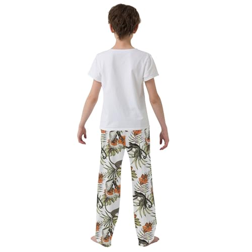 ZZXXB Monkey Hibiscus Flowers Boys Long Pants Soft Trousers Elastic Waist Kids Lounge Bottoms with Pockets S-XL3