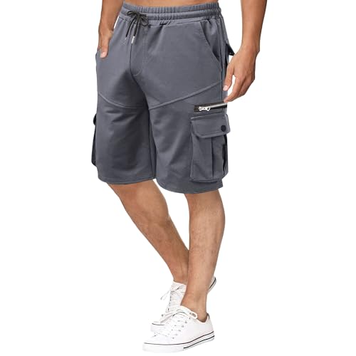 Pantalones cortos cargo para hombre con cintura elástica y bolsillos con cierre miniatura 1
