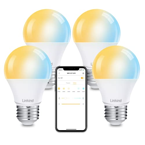 Linkind Smart WiFi Light Bulb(2nd Gen), Dimmable Led WiFi Bulbs, A19 E26 800LM Smart Lights Works with Alexa & Google Home Seamless, 2700k-6500k Warm White to Cool White 9W Smart Light Bulb, 4 Pack