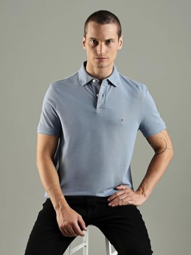 Image of Tommy Hilfiger Solid Regular fit Cotton Polo t-Shirt