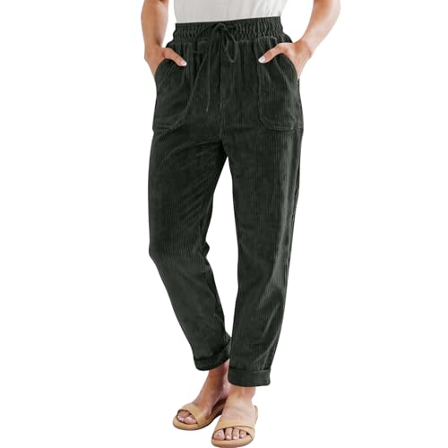Vintage Corduroy Pants Women Dressy Casual Straight Leg Pants with Pockets Fall Comfortable High Waist Work Trousers