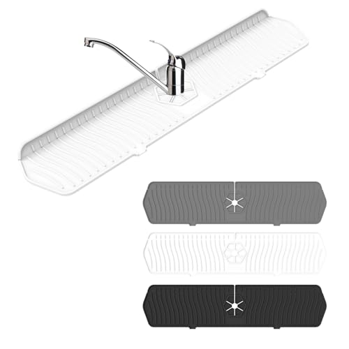 Image of Faucet Guard - 90 Foldable Draining Mat for Kitchen Sink with 2 Drain Ports, White, 24 inch*5.66 inch