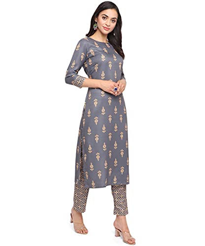Image of NAINVISH Women's Floral Straight Rayon Blend Mandarin Collar Co-ord Set (SD860)