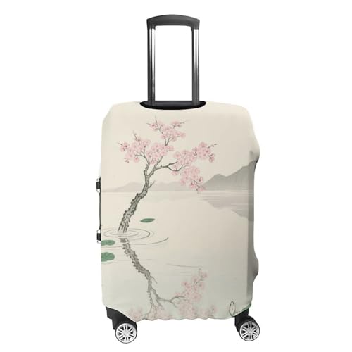 Japanese Floral Cherry Blossom Elastic Luggage Cover Suitcase Protector for 19-32 Inch Suitcases | Universal Stretchable Travel Bag Cover | Anti-Scratch, Washable with Zipper Closure S4
