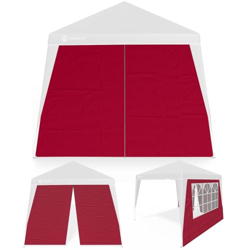 CASARIA® 2X Seitenteil für Pavillon 3x3m Wasserdicht mit Fenster mit Reißverschluss Garten Seitenwand Abdeckplane Faltpavillon Pop Up Stabil Rot