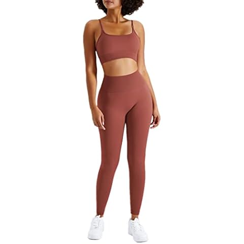 ABOCIW Workout Sets for Women 2 Piece Yoga Gym Outfits Seamless Sport Bra High Waist Leggings Sets Gym Clothes Tracksuit, #2 Rust Red, S Cover