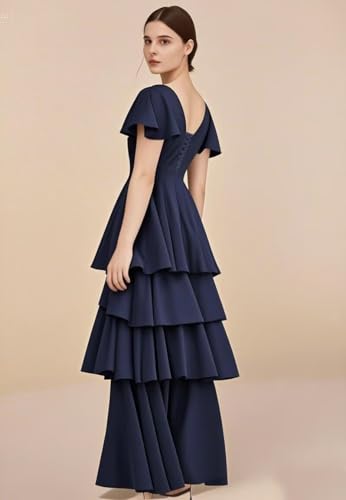 homdor Tiered Ruffles Bridesmaid Dresses for Women 2025 V Neck Chiffon Formal Evening Dresses with Sleeves3